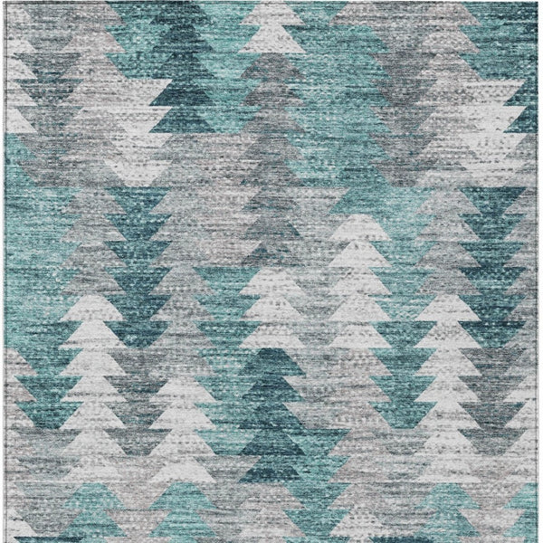 HomeRoots 9' Modern Geometric Indoor Outdoor Area Rug in Dark Blue, Aqua & Gray – Durable, Washable & Stylish! 9' X 12' 580003