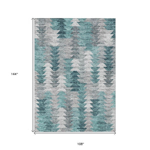 HomeRoots 9' Modern Geometric Indoor Outdoor Area Rug in Dark Blue, Aqua & Gray – Durable, Washable & Stylish! 9' X 12' 580003