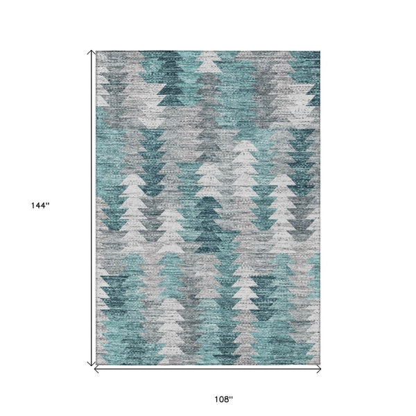 HomeRoots 9' Modern Geometric Indoor Outdoor Area Rug in Dark Blue, Aqua & Gray – Durable, Washable & Stylish! 9' X 12' 580003