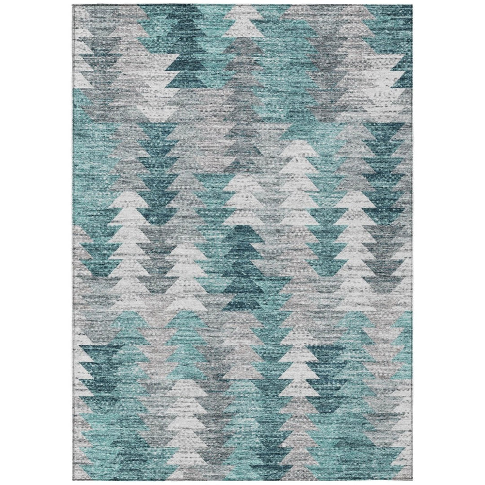 HomeRoots 9' Modern Geometric Indoor Outdoor Area Rug in Dark Blue, Aqua & Gray – Durable, Washable & Stylish! 9' X 12' 580003