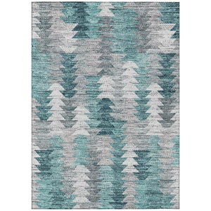 HomeRoots 9' Modern Geometric Indoor Outdoor Area Rug in Dark Blue, Aqua & Gray – Durable, Washable & Stylish! 9' X 12' 580003