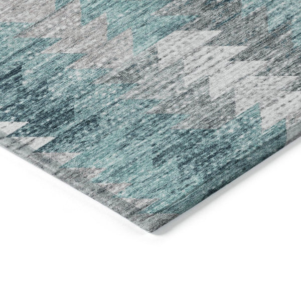 HomeRoots 9' Modern Geometric Indoor Outdoor Area Rug in Dark Blue, Aqua & Gray – Durable, Washable & Stylish! 9' X 12' 580003