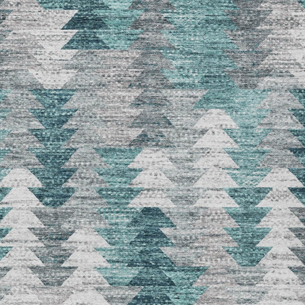 HomeRoots 9' Modern Geometric Indoor Outdoor Area Rug in Dark Blue, Aqua & Gray – Durable, Washable & Stylish! 9' X 12' 580003