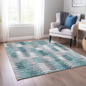 HomeRoots 9' Modern Geometric Indoor Outdoor Area Rug in Dark Blue, Aqua & Gray – Durable, Washable & Stylish! 9' X 12' 580003