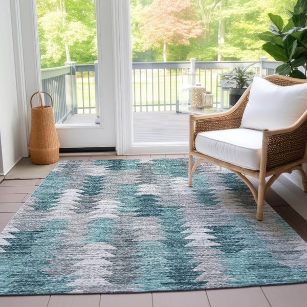 HomeRoots 9' Modern Geometric Indoor Outdoor Area Rug in Dark Blue, Aqua & Gray – Durable, Washable & Stylish! 9' X 12' 580003
