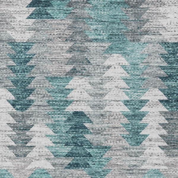 HomeRoots 5' Versatile Dark Blue Aqua Gray Geometric Area Rug for Indoor Outdoor High-Traffic Spaces 10' X 14' 580004