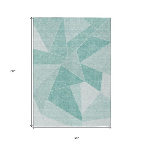 Homeroots 3' Geometric Artichoke Green Area Rug - Stylish Washable Design For Indoor & Outdoor Spaces 3' X 5' Polyester 580005