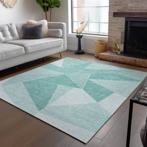 Homeroots 3' Geometric Artichoke Green Area Rug - Stylish Washable Design For Indoor & Outdoor Spaces 3' X 5' Polyester 580005