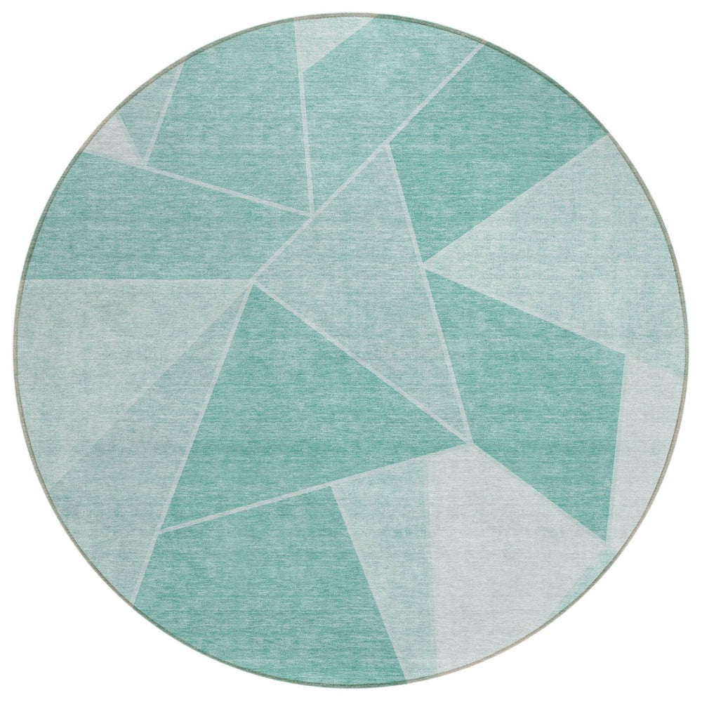 HomeRoots 5' Mint Green and Aqua Geometric Washable Indoor-Outdoor Area Rug for Modern Spaces and Durability 8' Round 580007