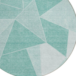 HomeRoots 5' Mint Green and Aqua Geometric Washable Indoor-Outdoor Area Rug for Modern Spaces and Durability 8' Round 580007