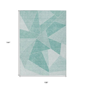 Homeroots 3' Geometric Artichoke Green Area Rug - Stylish Washable Design For Indoor & Outdoor Spaces 9' X 12' Polyester 580009