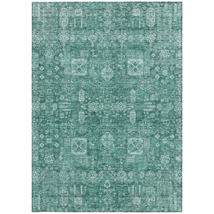 Homeroots 3' Artichoke Green & Ivory Oriental Washable Area Rug - Durable Indoor/Outdoor Design For Every Space 5' X 8' Polyester 580012