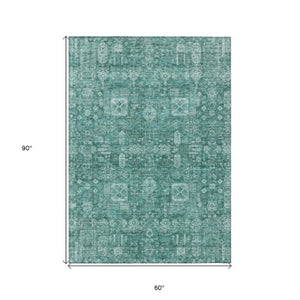 Homeroots 3' Artichoke Green & Ivory Oriental Washable Area Rug - Durable Indoor/Outdoor Design For Every Space 5' X 8' Polyester 580012