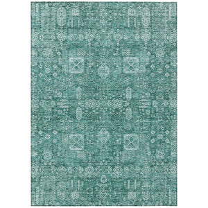 HomeRoots 5' Dark Green and Aqua Oriental Area Rug - Stylish, Washable, Durable Design for Indoor and Outdoor Use 5' X 8' 580012