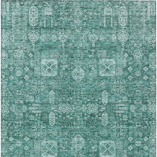 Homeroots 3' Artichoke Green & Ivory Oriental Washable Area Rug - Durable Indoor/Outdoor Design For Every Space 5' X 8' Polyester 580012