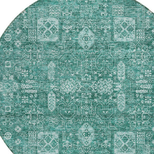 Homeroots 3' Artichoke Green & Ivory Oriental Washable Area Rug - Durable Indoor/Outdoor Design For Every Space 8' Round Polyester 580013