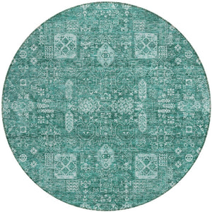 Homeroots 3' Artichoke Green & Ivory Oriental Washable Area Rug - Durable Indoor/Outdoor Design For Every Space 8' Round Polyester 580013