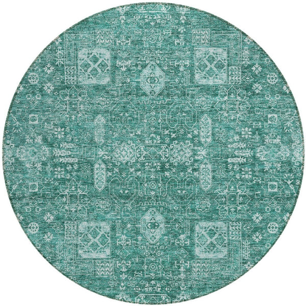 Homeroots 3' Artichoke Green & Ivory Oriental Washable Area Rug - Durable Indoor/Outdoor Design For Every Space 8' Round Polyester 580013