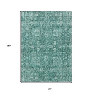 Homeroots 3' Artichoke Green & Ivory Oriental Washable Area Rug - Durable Indoor/Outdoor Design For Every Space 9' X 12' Polyester 580015