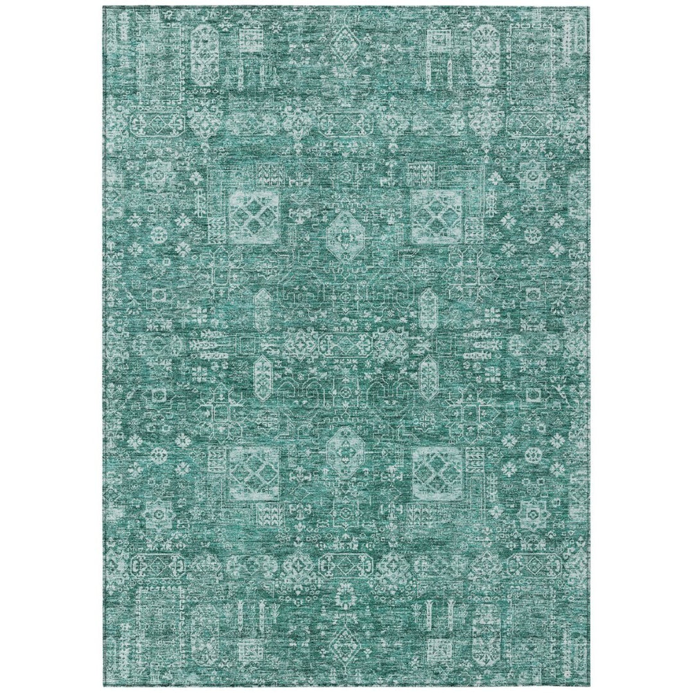 HomeRoots 9' Elegant Dark Green and Aqua Oriental Washable Area Rug for Indoor and Outdoor Spaces 9' X 12' 580015