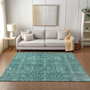 Homeroots 3' Artichoke Green & Ivory Oriental Washable Area Rug - Durable Indoor/Outdoor Design For Every Space 9' X 12' Polyester 580015