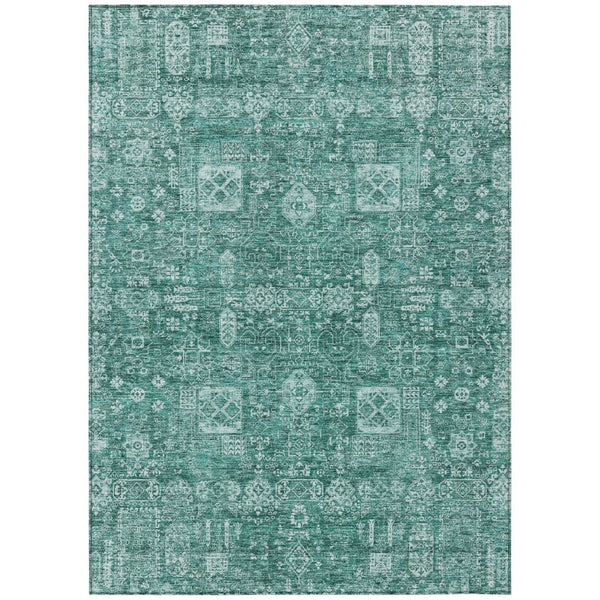 HomeRoots 5' Dark Green and Aqua Oriental Area Rug - Stylish, Washable, Durable Design for Indoor and Outdoor Use 10' X 14' 580016