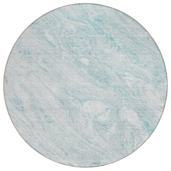 HomeRoots 5' Aquamarine Abstract Washable Indoor Outdoor Area Rug - Stylish, Durable, and Easy-Care Solution 8' Round 580019
