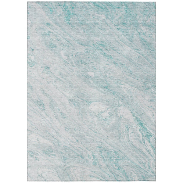 HomeRoots 9' Aquamarine and Ivory Abstract Indoor Outdoor Rug - Modern, Washable, Stain-Resistant Design 9' X 12' 580021