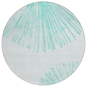 HomeRoots 5' Aquamarine and Ivory Abstract Area Rug - Stylish, Durable, Washable for Indoor and Outdoor Spaces 8' Round 580025