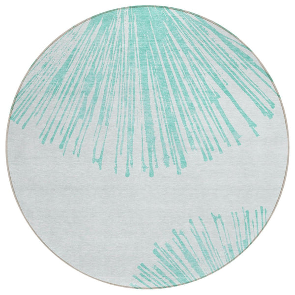 HomeRoots 5' Aquamarine and Ivory Abstract Area Rug - Stylish, Durable, Washable for Indoor and Outdoor Spaces 8' Round 580025