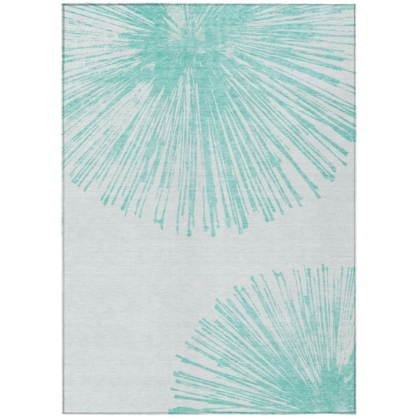 HomeRoots 9' Aquamarine and Ivory Abstract Area Rug - Durable, Washable Design for Indoor and Outdoor Spaces 9' X 12' 580027