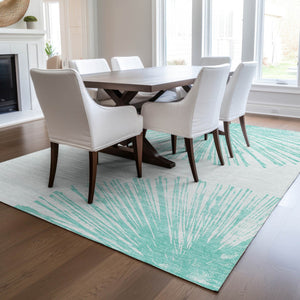 Homeroots 3' Artichoke Green And Ivory Abstract Washable Area Rug For Stylish Indoor Outdoor Spaces 9' X 12' Polyester 580027