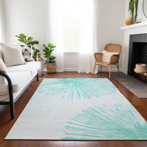 Homeroots 3' Artichoke Green And Ivory Abstract Washable Area Rug For Stylish Indoor Outdoor Spaces 9' X 12' Polyester 580027