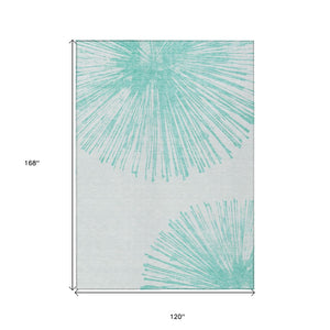 HomeRoots 5' Aquamarine and Ivory Abstract Area Rug - Stylish, Durable, Washable for Indoor and Outdoor Spaces 10' X 14' 580028