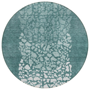 HomeRoots 5' Washable Indoor/Outdoor Area Rug with Dark Green, Aqua, and Ivory Abstract Design for Any Space 8' Round 580031