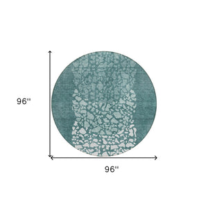 HomeRoots 5' Washable Indoor/Outdoor Area Rug with Dark Green, Aqua, and Ivory Abstract Design for Any Space 8' Round 580031