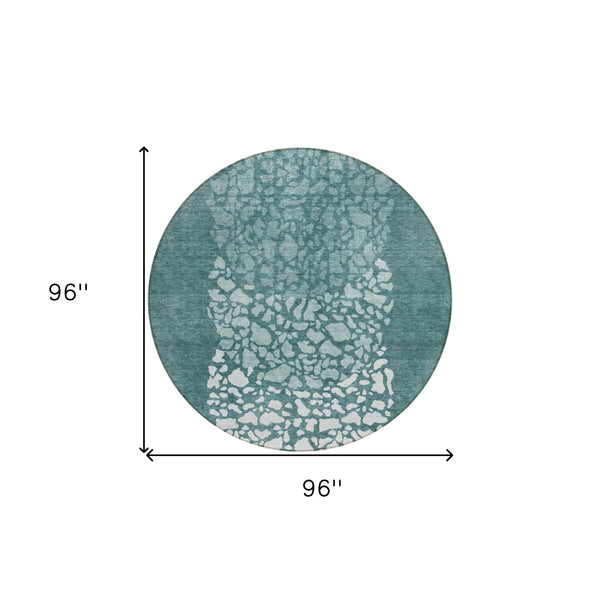 HomeRoots 5' Washable Indoor/Outdoor Area Rug with Dark Green, Aqua, and Ivory Abstract Design for Any Space 8' Round 580031