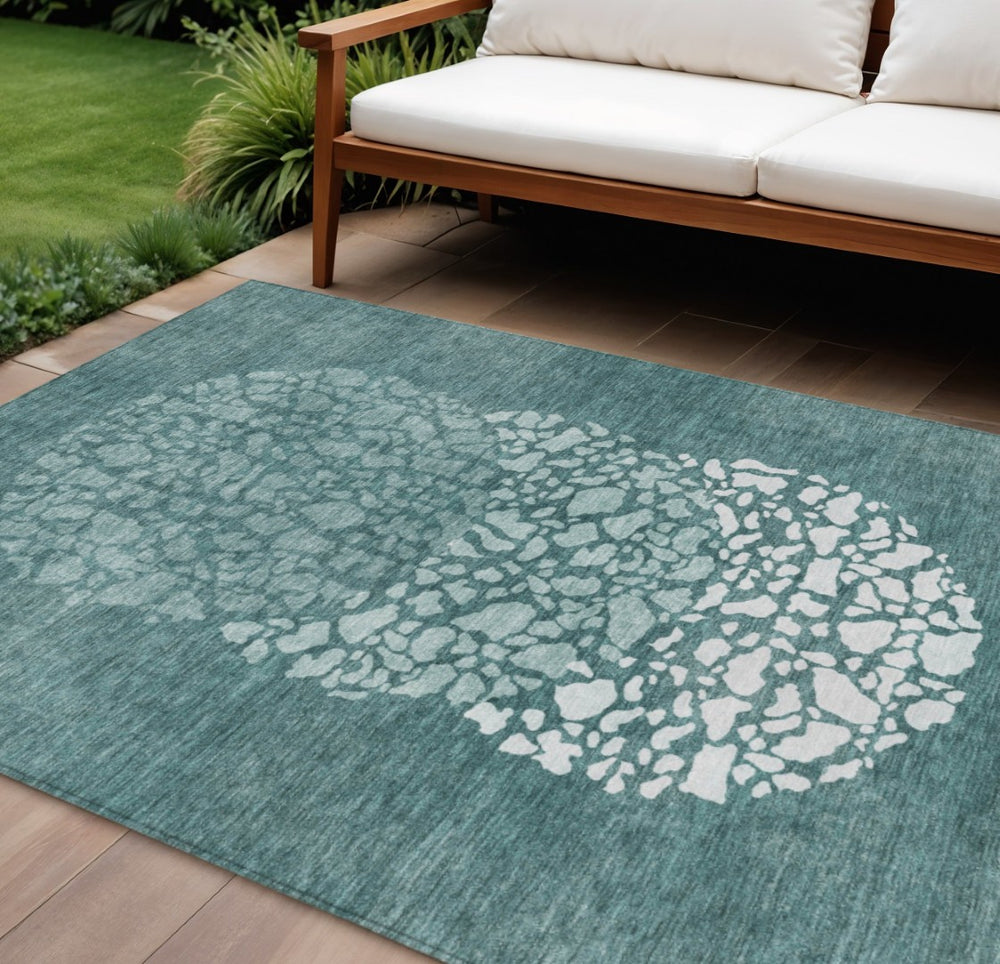 HomeRoots 9' Durable Dark Green Aqua Abstract Area Rug for Indoor & Outdoor Spaces - Washable & Stylish Design 9' X 12' 580033