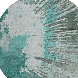 Homeroots 3' Denim Blue Abstract Area Rug – Stylish Washable Design For Indoor & Outdoor Spaces, Durable & Chic 8' Round Polyester 580037