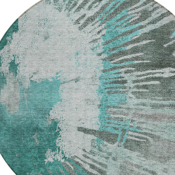 Homeroots 3' Denim Blue Abstract Area Rug – Stylish Washable Design For Indoor & Outdoor Spaces, Durable & Chic 8' Round Polyester 580037
