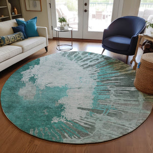 Homeroots 3' Denim Blue Abstract Area Rug – Stylish Washable Design For Indoor & Outdoor Spaces, Durable & Chic 8' Round Polyester 580037