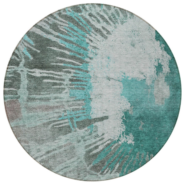 Homeroots 3' Denim Blue Abstract Area Rug – Stylish Washable Design For Indoor & Outdoor Spaces, Durable & Chic 8' Round Polyester 580037