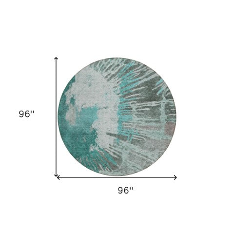 Homeroots 3' Denim Blue Abstract Area Rug – Stylish Washable Design For Indoor & Outdoor Spaces, Durable & Chic 8' Round Polyester 580037