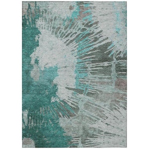 HomeRoots 5' Abstract Washable Indoor Outdoor Area Rug in Dark Green, Aqua & Gray - Durable, Stylish, Easy Care 8' X 10' 580038
