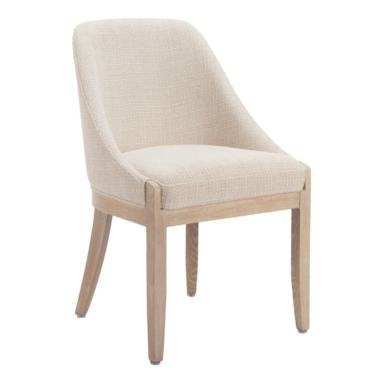 HomeRoots Beige Upholstered Wooden Side Chair for Casual Dining Rooms with Natural Finish Frame 580041
