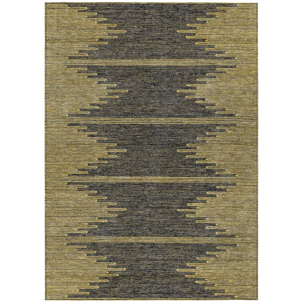 HomeRoots 5' Dark Gray and Gold Abstract Area Rug - Stylish, Washable, Stain-Resistant for Indoors or Outdoors 5' X 8' 580043