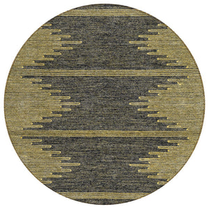 HomeRoots 5' Dark Gray and Gold Abstract Area Rug - Stylish, Washable, Stain-Resistant for Indoors or Outdoors 8' Round 580044