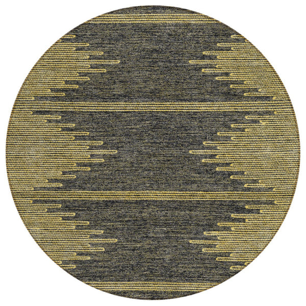 HomeRoots 5' Dark Gray and Gold Abstract Area Rug - Stylish, Washable, Stain-Resistant for Indoors or Outdoors 8' Round 580044