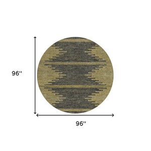 Homeroots 3' Stylish Artichoke Green Ivory Abstract Washable Area Rug For Indoor And Outdoor Spaces 8' Round Polyester 580044