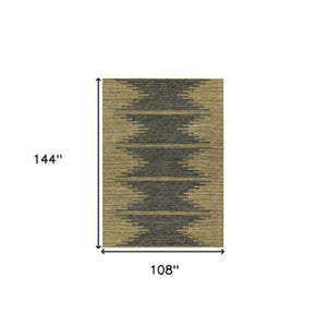 Homeroots 3' Stylish Artichoke Green Ivory Abstract Washable Area Rug For Indoor And Outdoor Spaces 9' X 12' Polyester 580046